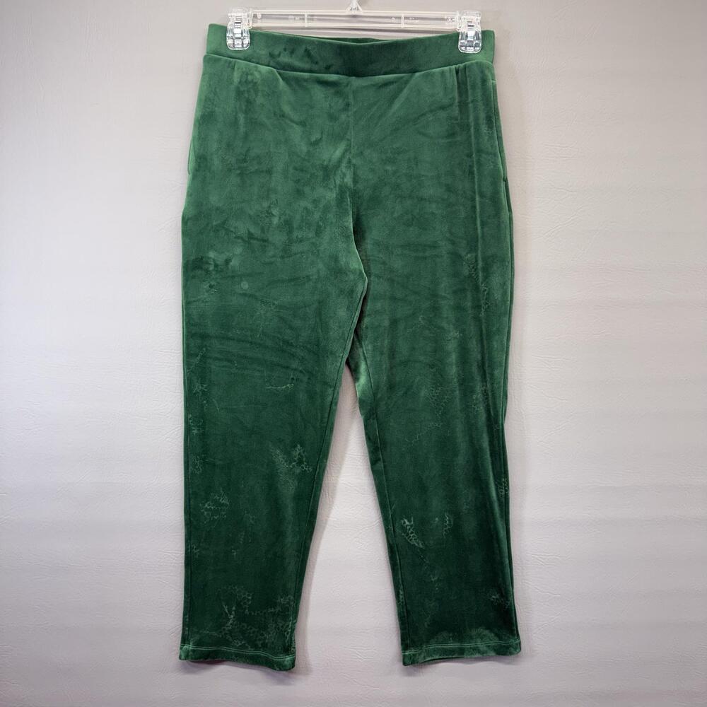 Kim Rogers Sweatpants Womens PS (27" Inseam) Green Velour Pull On Elastic Waist